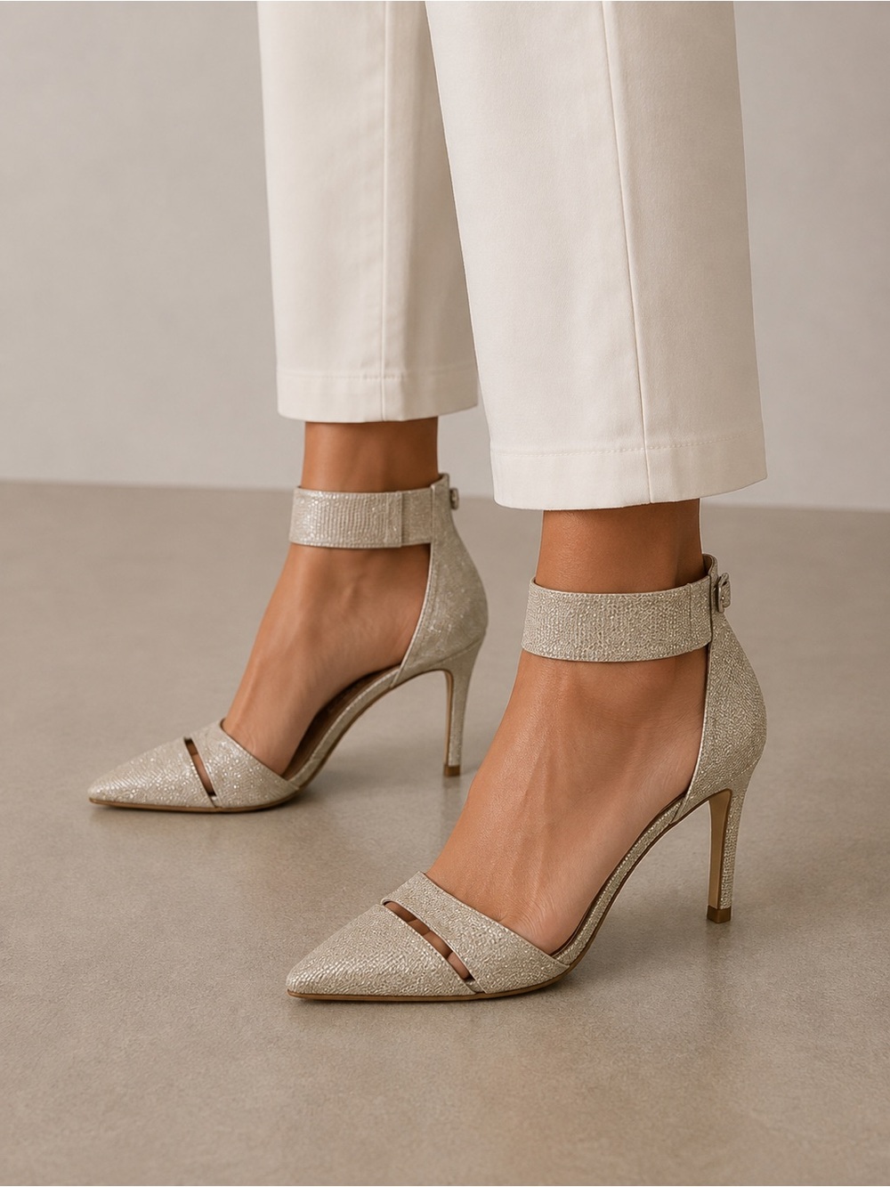 Jeffrey Campbell Adelyn‎ Ankle Strap Sheemer Silver Heels